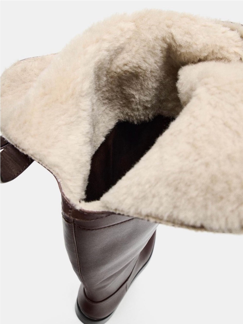 Zara NWT Brown Leather Faux Shearling Double Buckle Riding Boots 8 - Picture 7 of 15